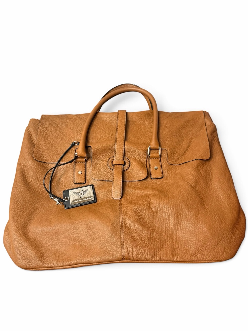 Leonello Borghi New York Large Cognac Brown Leather Satchel Tote Handbag